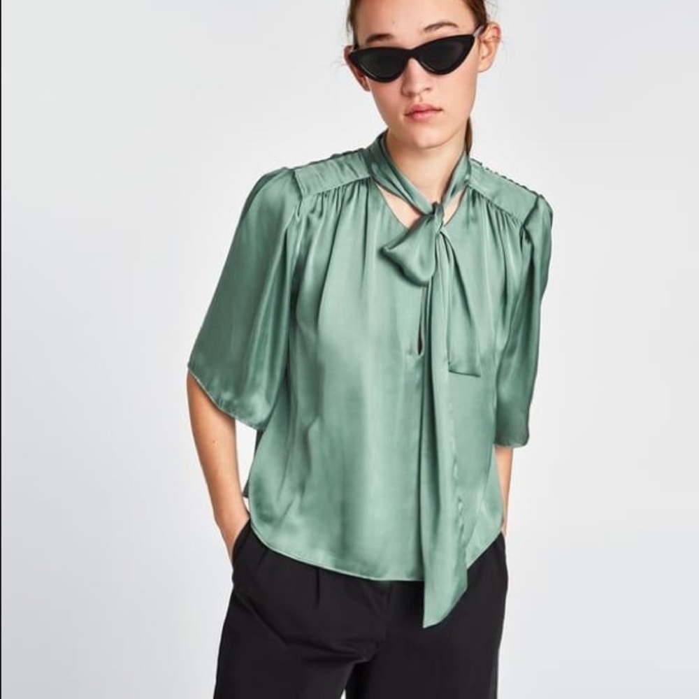 Satin blouse with tied bow detail